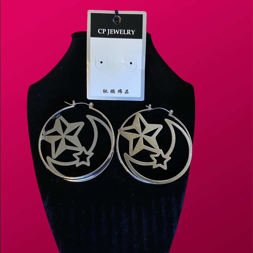 Silver plated moon and stars earrings
